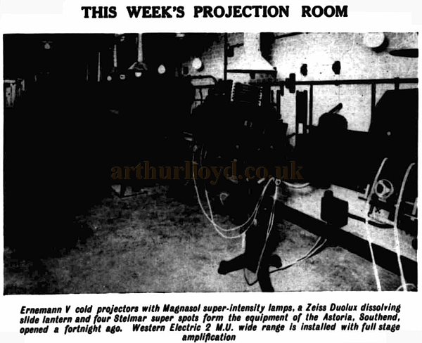 The Projection Room of the Southend Astoria - From The Kinomatograph Weekly, 25th of July 1935.