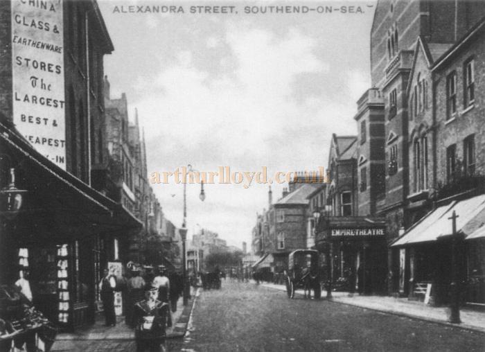 Alexandra Street, Southend showing the Empire Theatre with its original frontage in a 1908 postcard