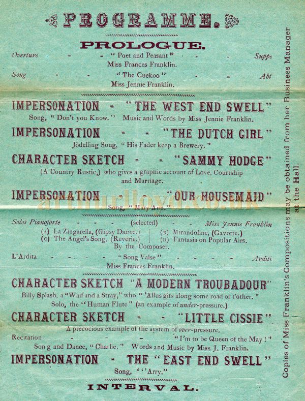 A Programme for the Alexandra Theatre, Southend in 1886