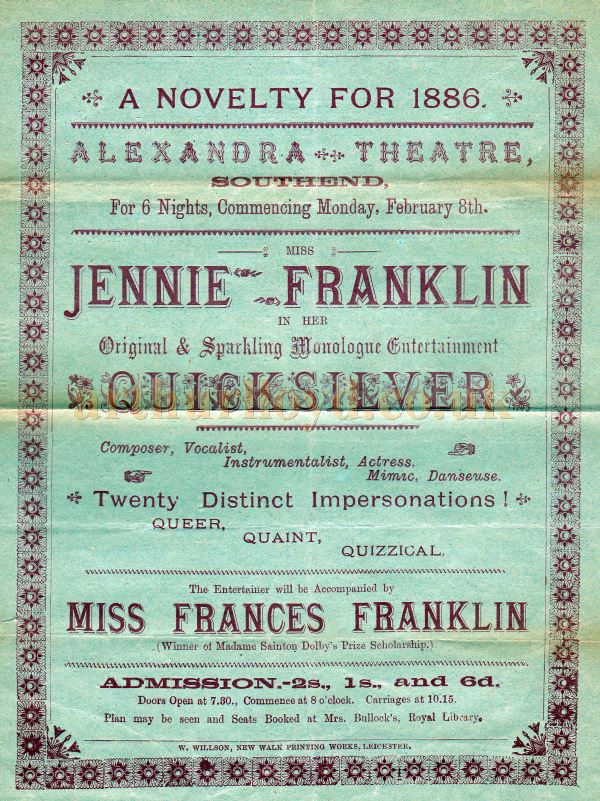 A Programme for the Alexandra Theatre, Southend in 1886