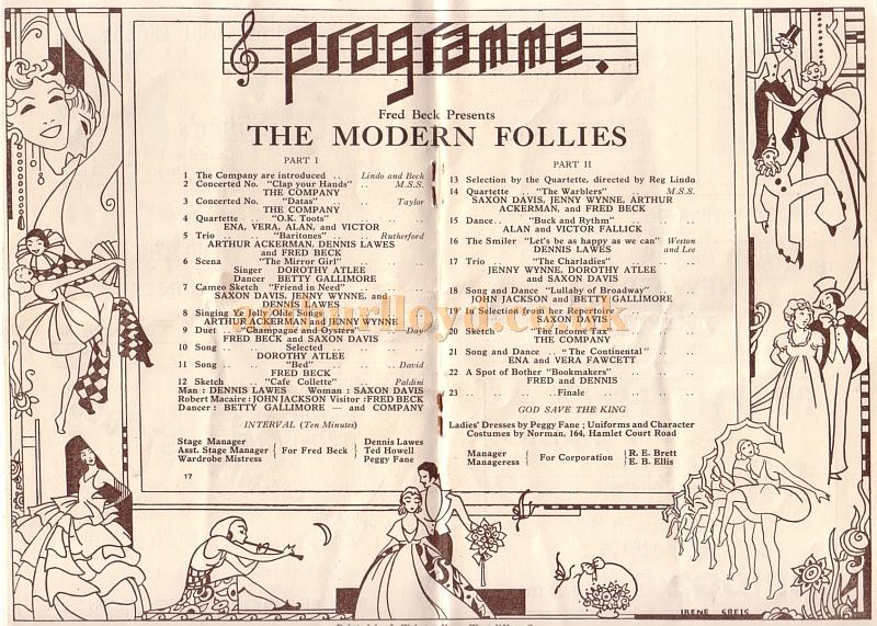 A 1930s programme for Fred Beck' 'The Modern Follies' at the Floral Hall, Westcliff on Sea - Kindly Donated by Jan Davies