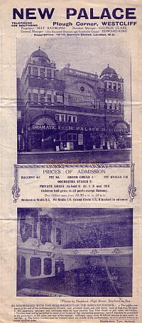 An early Programme for 'The Easiest Way' at the Palace Theatre, Westcliff-on-Sea, Southend.