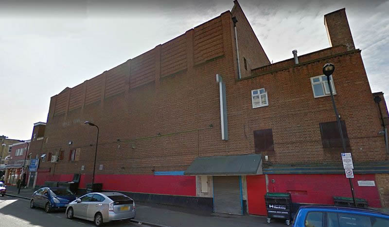 A Google StreetView Image of the side elevation of the former Savoy Theatre, Stoke Newington - Click to Interact