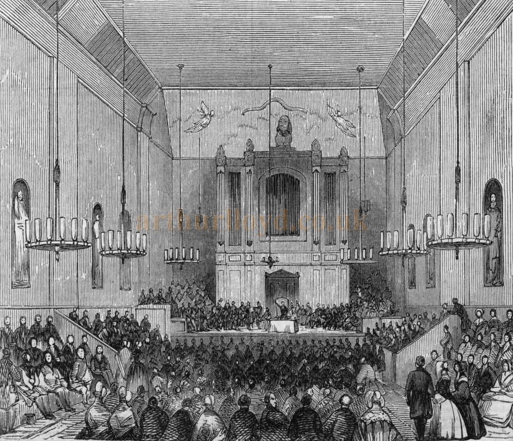 The Interior of the Store Street Music Hall during a Meeting in aid of the indigent blind of London in 1843 - From the ILN, Volume 2 January to June, 1843.