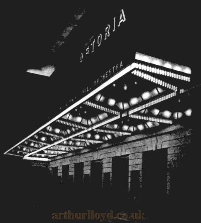 The Streatham Astoria's Canopy lit up at night - From the Kinematograph Weekly, 14th of August 1930.