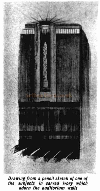 A Drawing from a pencil sketch of one of the carved ivory subjects which adorned the walls of the Gaumont Palace Theatre, Streatham Hill when it first opened in 1932 - From the Kinematograph Weekly, 17th of March 1932.