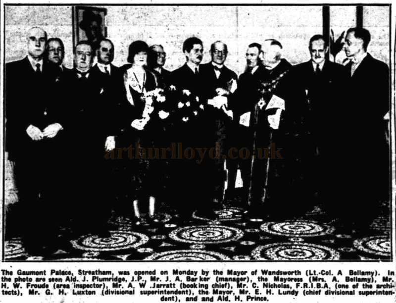 The Mayor of Wandsworth and other Dignitaries at the Opening of the Gaumont Palace Theatre, Streatham Hill in 1932 - From the Norwood News, 18th of March 1932.