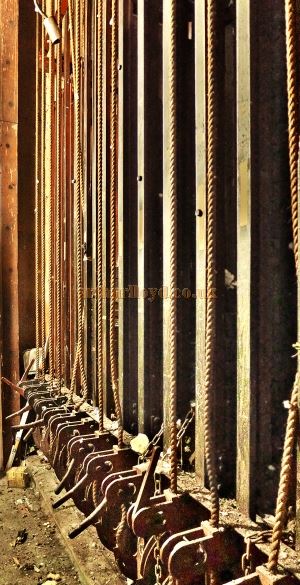 The remains of the Flying Sytem on the Stage of the Streatham Hill Theatre in March 2017 - Courtesy Tim Hatcher and Roger Fox.