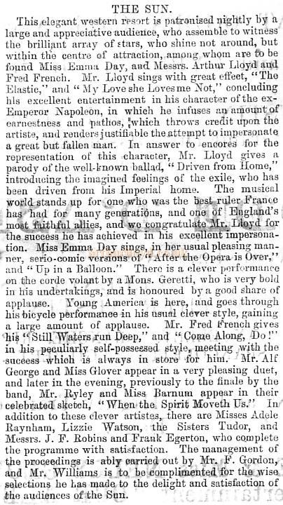 Entr'acte Review for Arthur Lloyd at the Sun Music Hall on May 13th 1871 - Courtesy Peter Charlton.