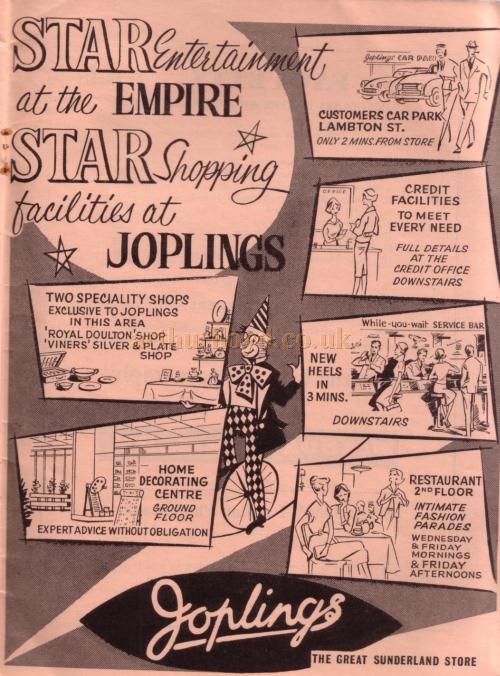 An advertisement for 'Joplins' - From the opening programme for the Empire, Sunderland as a Civic Theatre - Courtesy Roy Cross.