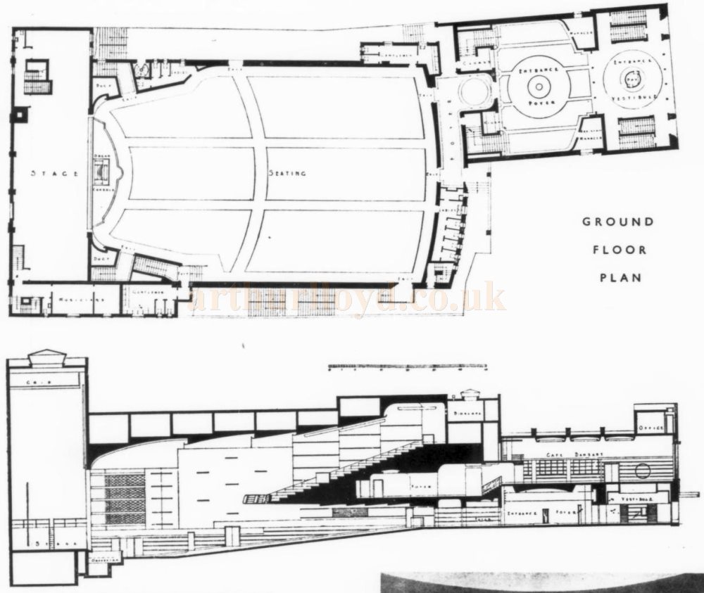 Plans of the Plaza Theatre, Sutton - From The Architects' Journal, 24th of January 1935.