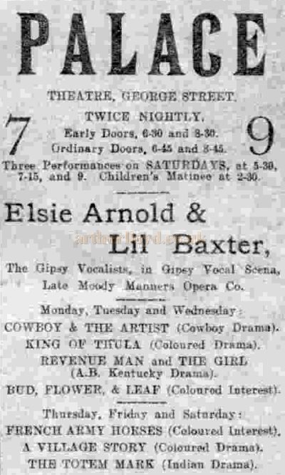 An advertisement for Elsie Arnold & Lil Baxter from the Moody Manners Opera Company, on stage at the Palace Theatre, Tamworth in 1911 - From The Tamworth Herald, December 30th 1911.