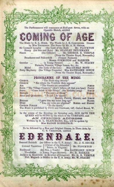 The Opening Programme for the Charing Cross Theatre on the 19th of June 1869 - Courtesy Simon Moss, stagememories.