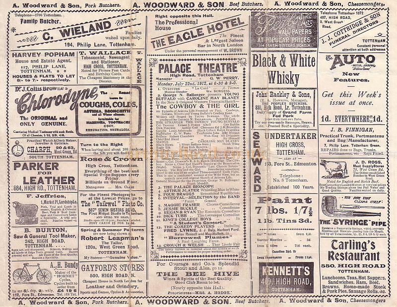 A Variety Programme for the Tottenham Palace in 1912