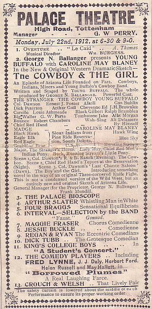 A Variety Programme for the Tottenham Palace in 1912