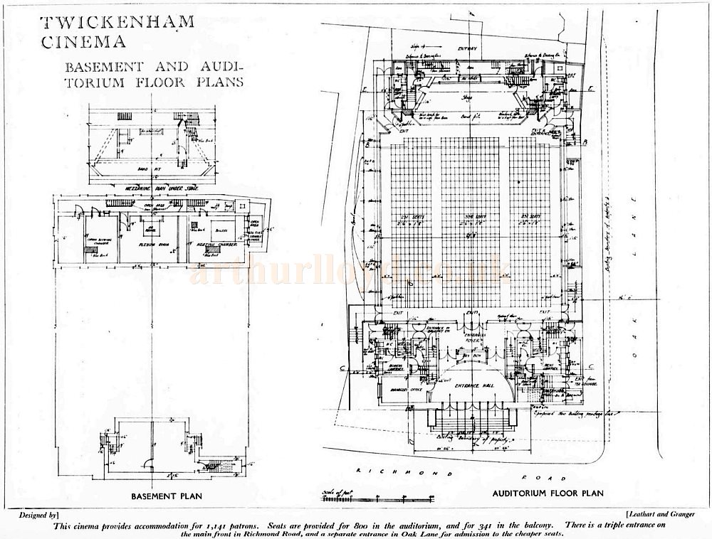 Basement and Auditorium Plans for the Twickenham Cinema - From The Architects' Journal, 27th of March 1929.