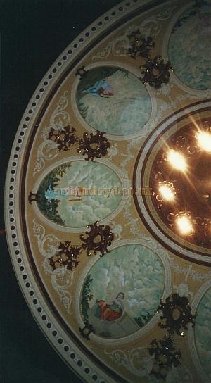 A section of the ceiling of the auditorium of the Theatre Royal and Opera House, Wakefield in 2000 showing the repainted Muses - Courtesy David Garratt. 