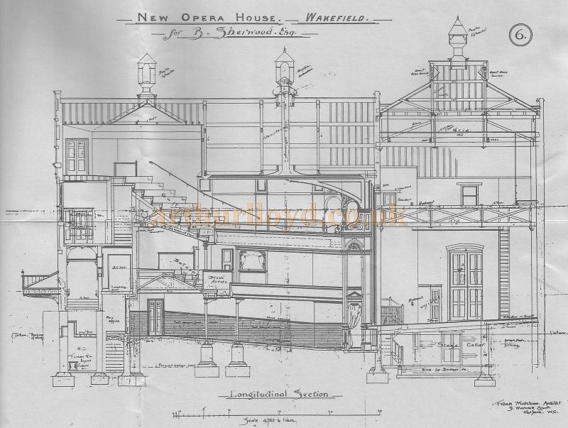 Frank Matcham's Longitudinal Section drawing of the New Opera House, Wakefield in 1894 - Reproduced in the Theatre's appeal sheet of 1980.