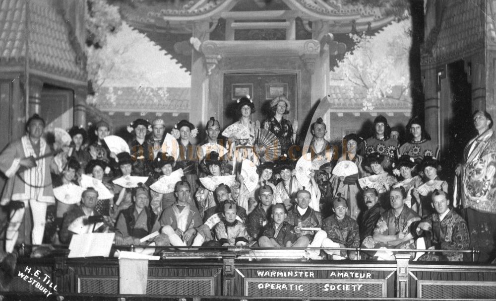 A Production photo from the 'Mikado' performed by the Warminster Amateur Operatic Society at the Warminster Athenæum in 1922 - Courtesy Andrew Frostick (Archivist for the Warminster Athenæum Centre).