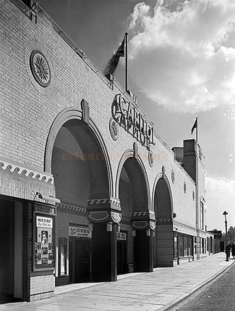 The Front Elevation and Main Entrances of the Capitol Cinema, Wembley - Shown here with a Creative Commons (Attribution) License from the Cinema Treasures Website.
