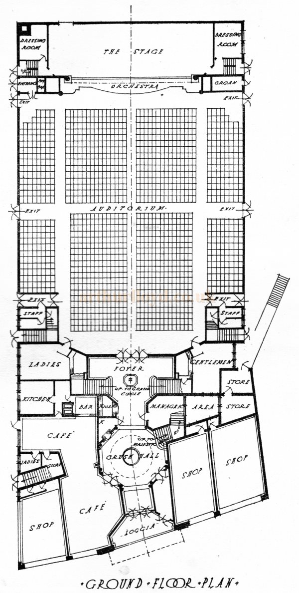 The Architect's Ground Floor Plan for the Majestic Theatre, Wembley - From the Theatre's Opening Souvenir Programme of the 11th of January 1929 Kindly Donated by Michael and Barbara Mawdsley.