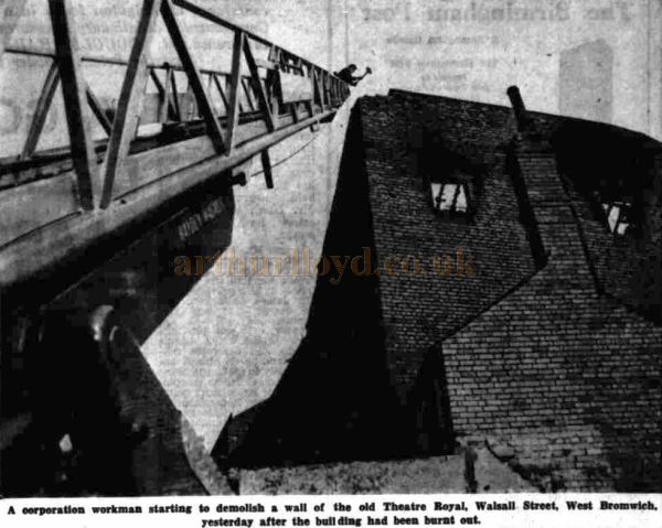 Demolition of the Theatre Royal, West Bromwich after fire destroyed the building in 1966 - From the Birmingham Daily Post, 3rd October 1966.