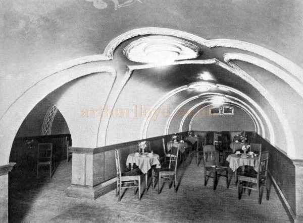 The Restaurant at the St. James' Picture Theatre, Westminster, created out of the vaults of the former Charlotte Chapel - From The Architect, 18th of May 1923.
