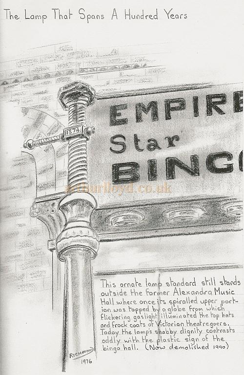 A sketch of a street lamp outside the Empire Star Bingo Hall - Courtesy George Richmond 1976. 