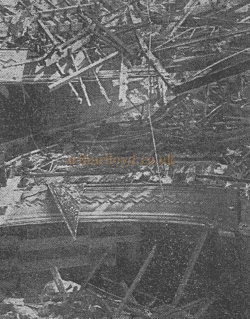 A photograph which appeared in the Evening Chronical on the 21st of April 1956 shows the fire damage to the Wigan Hippodrome - Courtesy George Richmond