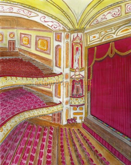A Watercolour of the 1904 Auditorium of the Wigan Hippodrome by George Richmond, February 2017. 