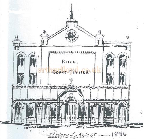 An architect's plan of the front elevation of the Royal Court Theatre in 1886 - Courtesy George Richmond.