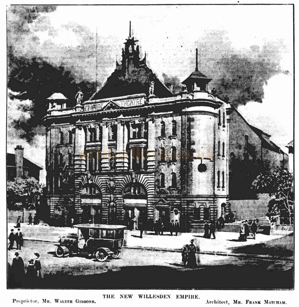 An image of the Willesden Hippodrome a year before the Theatre actually opened and sporting its then proposed name of the Willesden Empire - From the ERA, 8th September 1906.