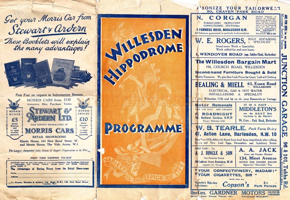 A Programme for 'The Farmer's Wife' at the Willesden Hippodrome for the week of the 30th of September 1929 - Courtesy Amanda Davidson.