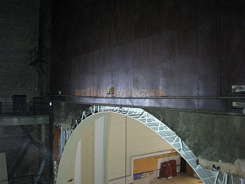The Safety Curtain, now locked into place above the Proscenium of the former Gaumont Palace, Wood Green, during renovation work in 2009 - Courtesy Christian Drewett.