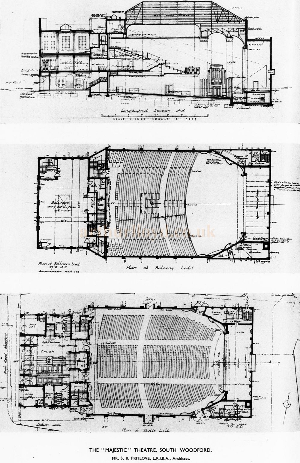 S. B. Pritlove's Plans of the Majestic Theatre, Woodford - From The Builder, 15th of February 1935.