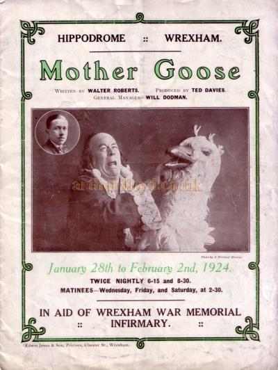 A Programme for 'Mother Goose' at the Wrexham Hippodrome in January 1924.
