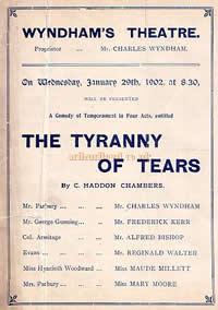 Programme for 'Tyranny of Tears' at the Wyndham's Theatre January 29th 1902.